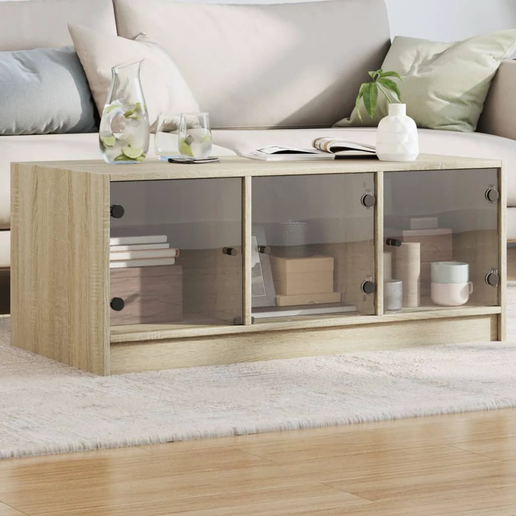 vidaXL VidaXL Coffee Table White Glass Doors 102x50x42 Cm Moisture Resistant Living Room Storage - Coffee Table
