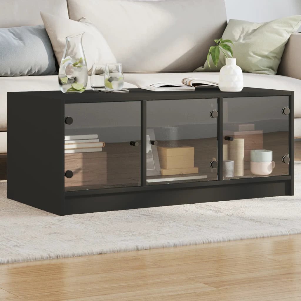 vidaXL VidaXL Coffee Table White Glass Doors 102x50x42 Cm Moisture Resistant Living Room Storage - Coffee Table