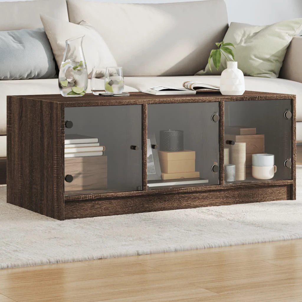 VidaXL Coffee Table White Glass Doors 102x50x42 Cm Moisture Resistant Living Room Storage by vidaXL