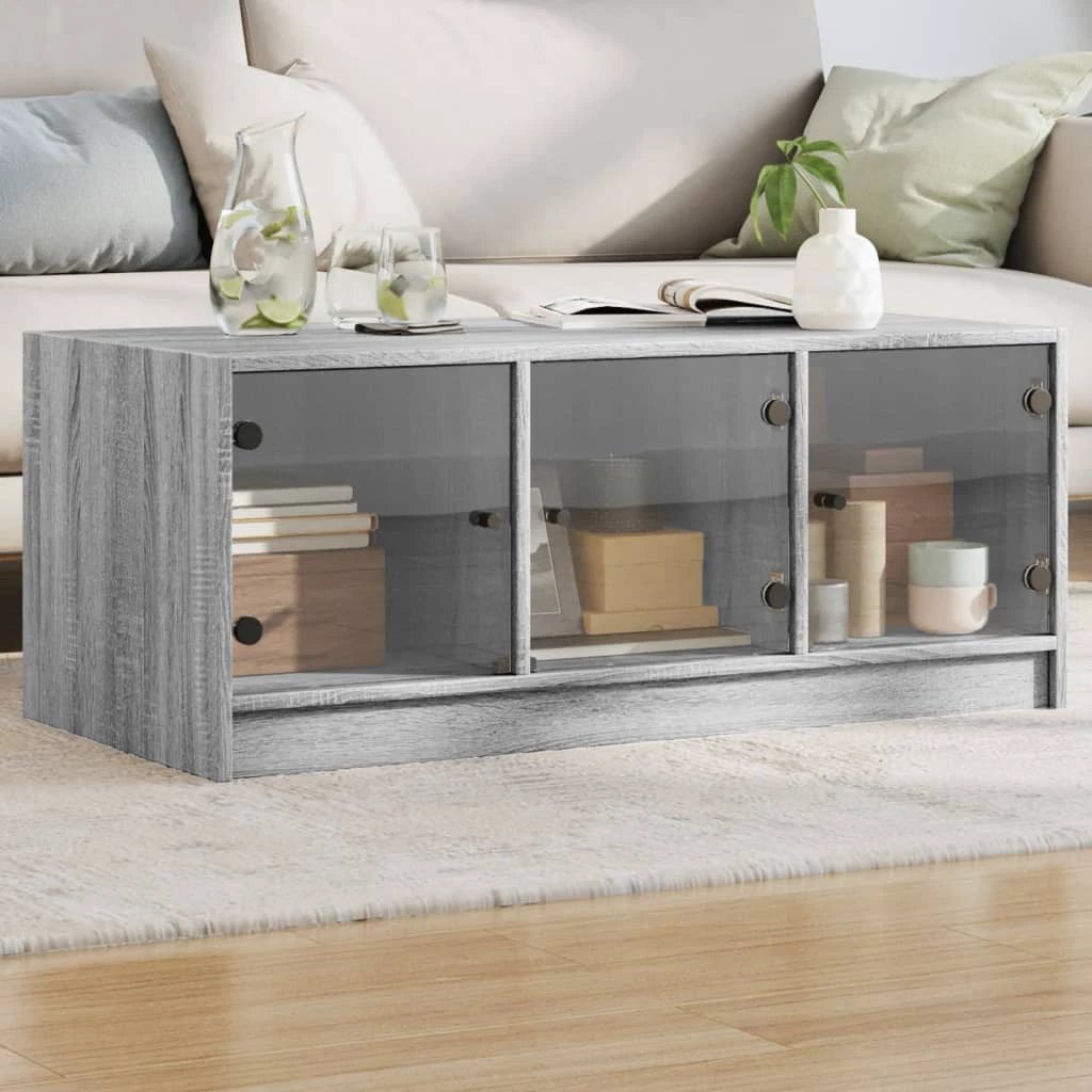 VidaXL Coffee Table White Glass Doors 102x50x42 Cm Moisture Resistant Living Room Storage by vidaXL