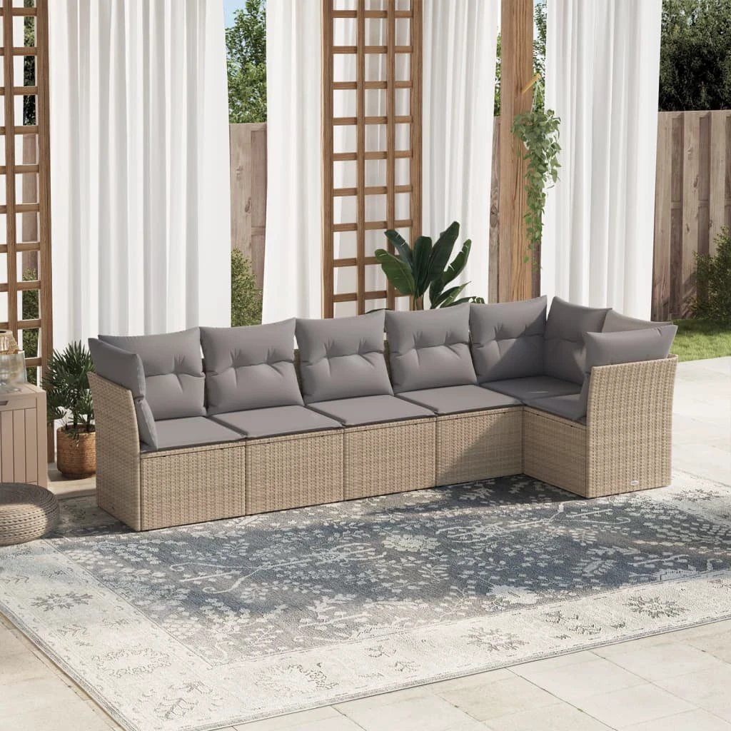 vidaXL vidaXL 6 Piece Garden Sofa Set with Cushions Beige Poly Rattan - Garden Sofa Sets
