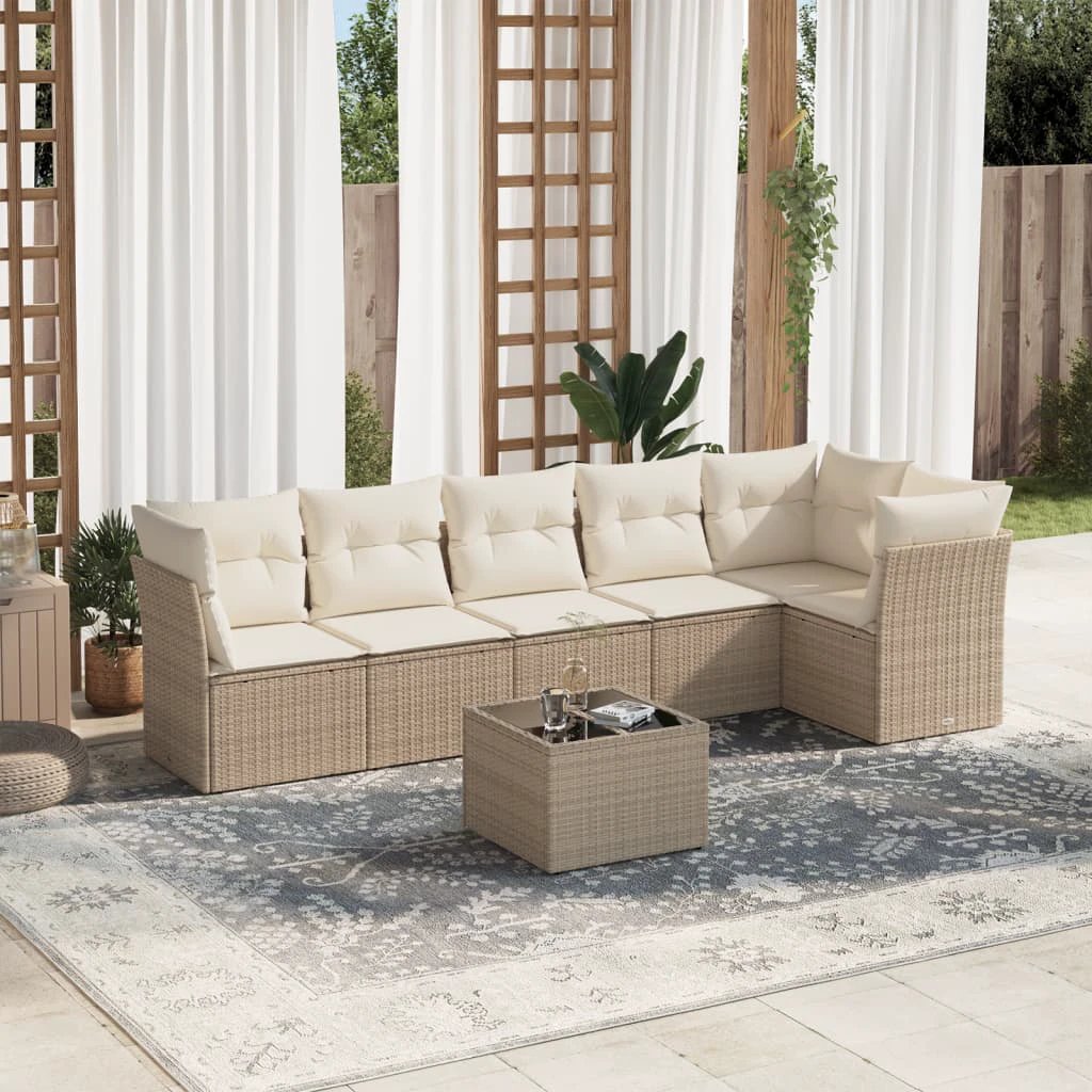 vidaXL vidaXL 6 Piece Garden Sofa Set with Cushions Beige Poly Rattan - Garden Sofa Sets