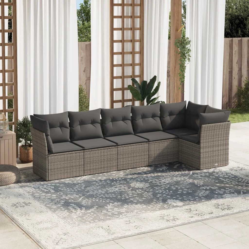 vidaXL vidaXL 6 Piece Garden Sofa Set with Cushions Beige Poly Rattan - Garden Sofa Sets