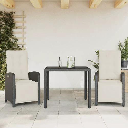 vidaXL 5 Piece Garden Dining Set 150x90x75 cm Black Poly Rattan Adjustable Reclining Chairs with Cushions for Outdoor Use by vidaXL