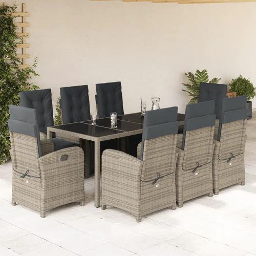 vidaXL vidaXL 5 Piece Garden Dining Set 150x90x75 cm Black Poly Rattan Adjustable Reclining Chairs with Cushions for Outdoor Use - Garden Set