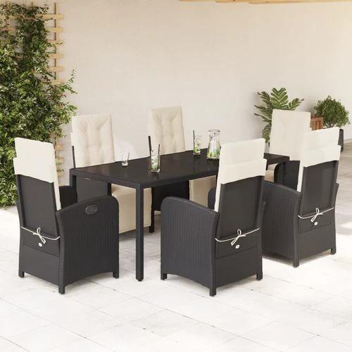 vidaXL 5 Piece Garden Dining Set 150x90x75 cm Black Poly Rattan Adjustable Reclining Chairs with Cushions for Outdoor Use by vidaXL