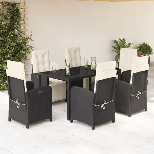 vidaXL 5 Piece Garden Dining Set 150x90x75 cm Black Poly Rattan Adjustable Reclining Chairs with Cushions for Outdoor Use by vidaXL