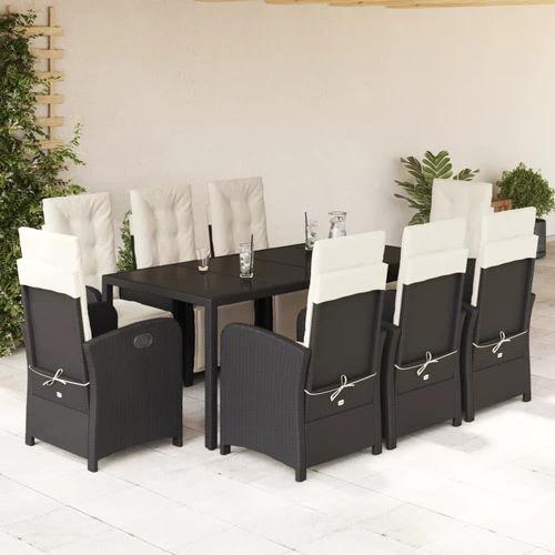 vidaXL 5 Piece Garden Dining Set 150x90x75 cm Black Poly Rattan Adjustable Reclining Chairs with Cushions for Outdoor Use by vidaXL