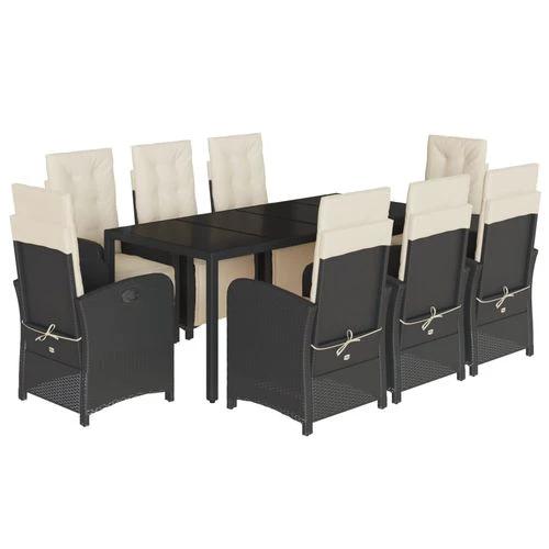 vidaXL 5 Piece Garden Dining Set 150x90x75 cm Black Poly Rattan Adjustable Reclining Chairs with Cushions for Outdoor Use by vidaXL