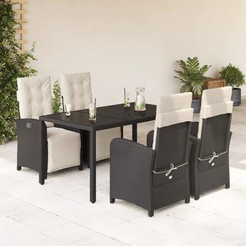 vidaXL 5 Piece Garden Dining Set 150x90x75 cm Black Poly Rattan Adjustable Reclining Chairs with Cushions for Outdoor Use by vidaXL