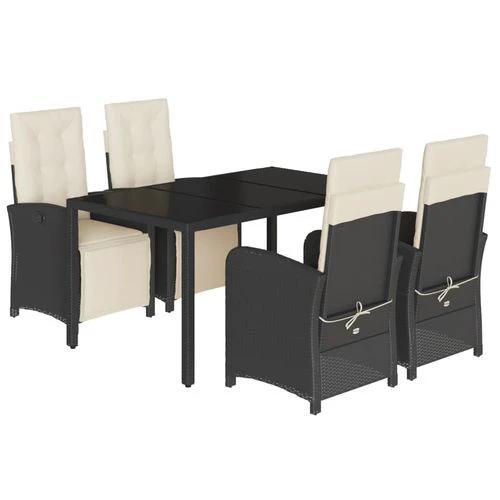 vidaXL vidaXL 5 Piece Garden Dining Set 150x90x75 cm Black Poly Rattan Adjustable Reclining Chairs with Cushions for Outdoor Use - Garden Set