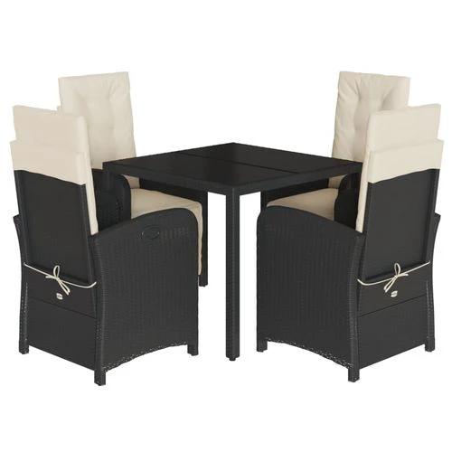 vidaXL 5 Piece Garden Dining Set 150x90x75 cm Black Poly Rattan Adjustable Reclining Chairs with Cushions for Outdoor Use by vidaXL