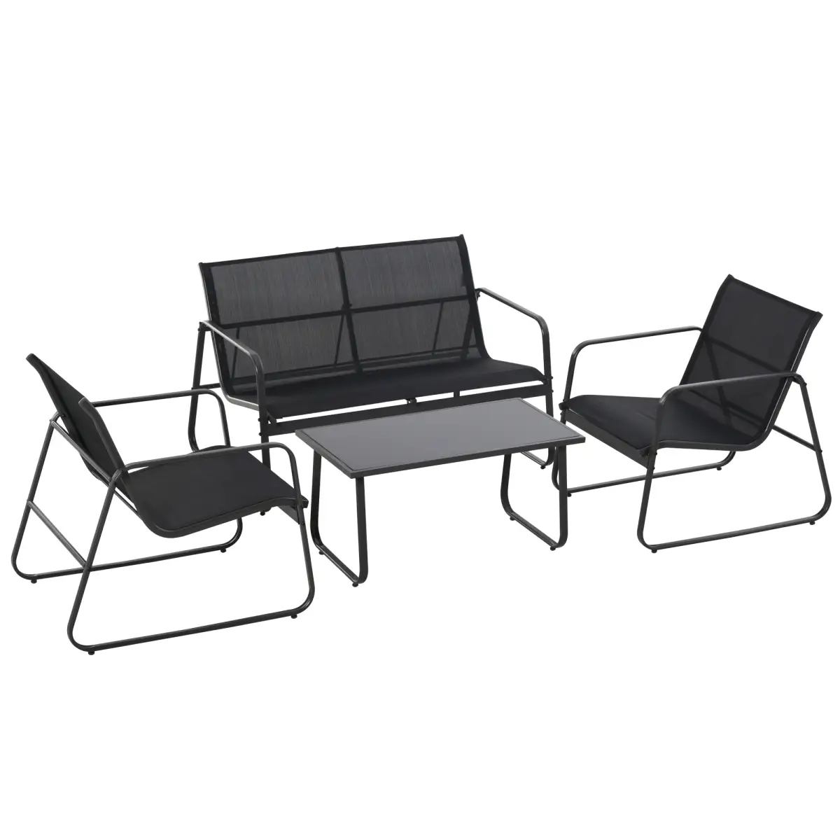 Outsunny Outsunny 4 Piece Garden Furniture Set Patio Sofa Set w/ Chairs, Glass Top Table - Garden Set