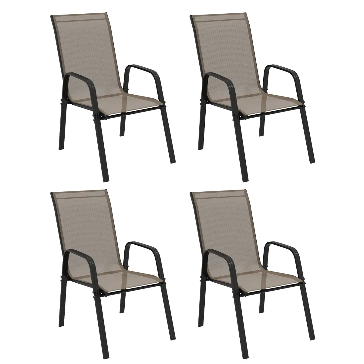 Outsunny Outsunny Set of 4 Garden Dining Chair Set Outdoor w/ High Back Armrest Grey - Garden Chairs
