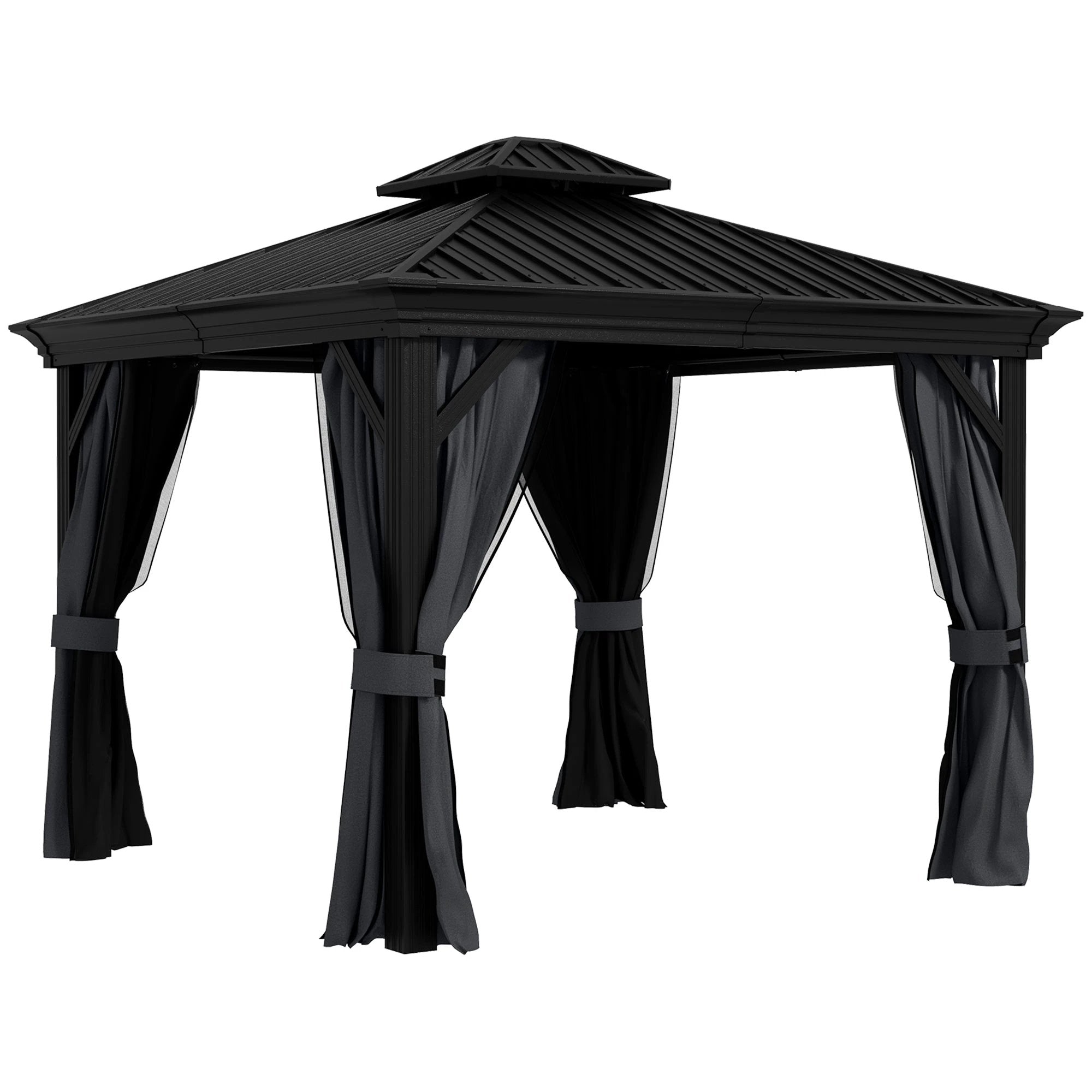 Outsunny Outsunny 3 x 3.7m Aluminium Outdoor Hardtop Gazebo Canopy 2-Tier Roof Dark Grey - Gazebos