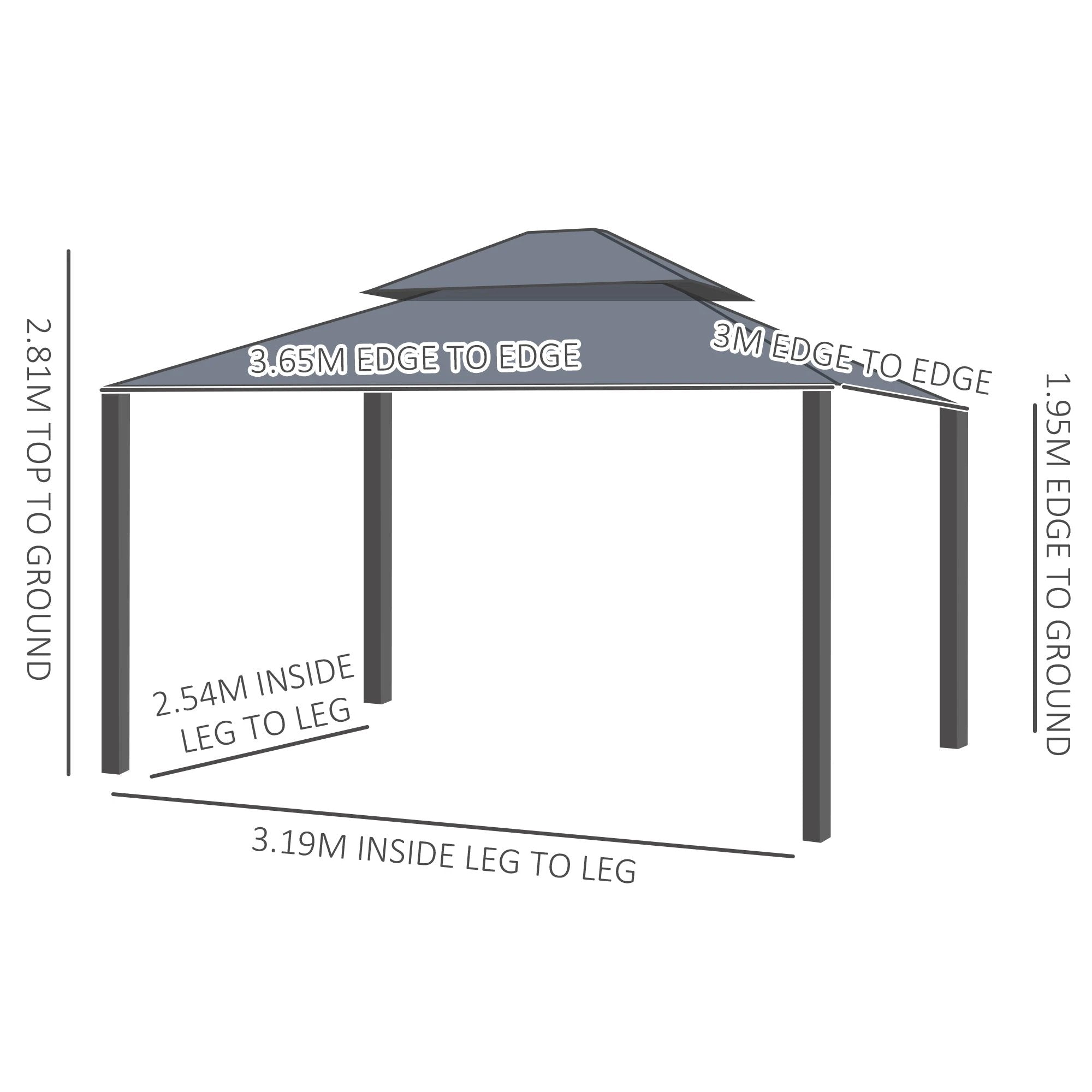 Outsunny Outsunny 3 x 3.7m Aluminium Outdoor Hardtop Gazebo Canopy 2-Tier Roof Dark Grey - Gazebos