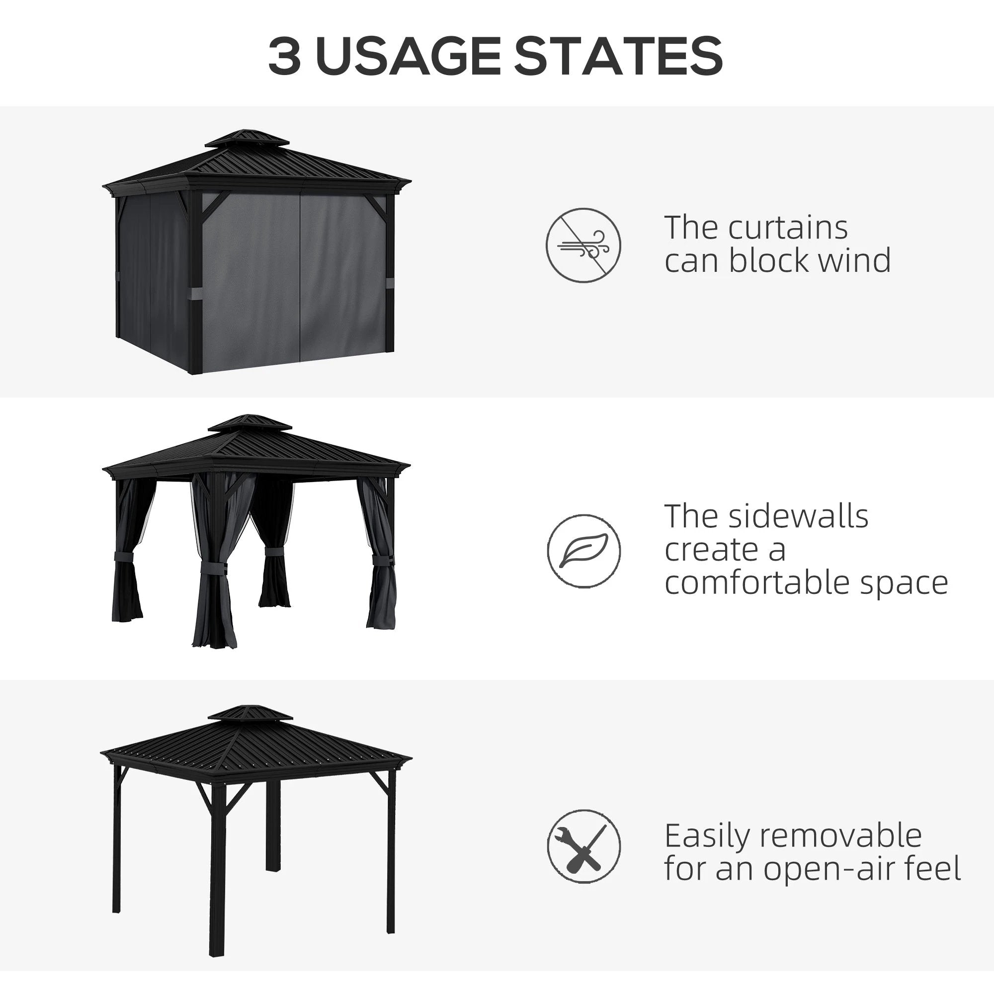 Outsunny 3 x 3.7m Aluminium Outdoor Hardtop Gazebo Canopy 2-Tier Roof Dark Grey by Outsunny