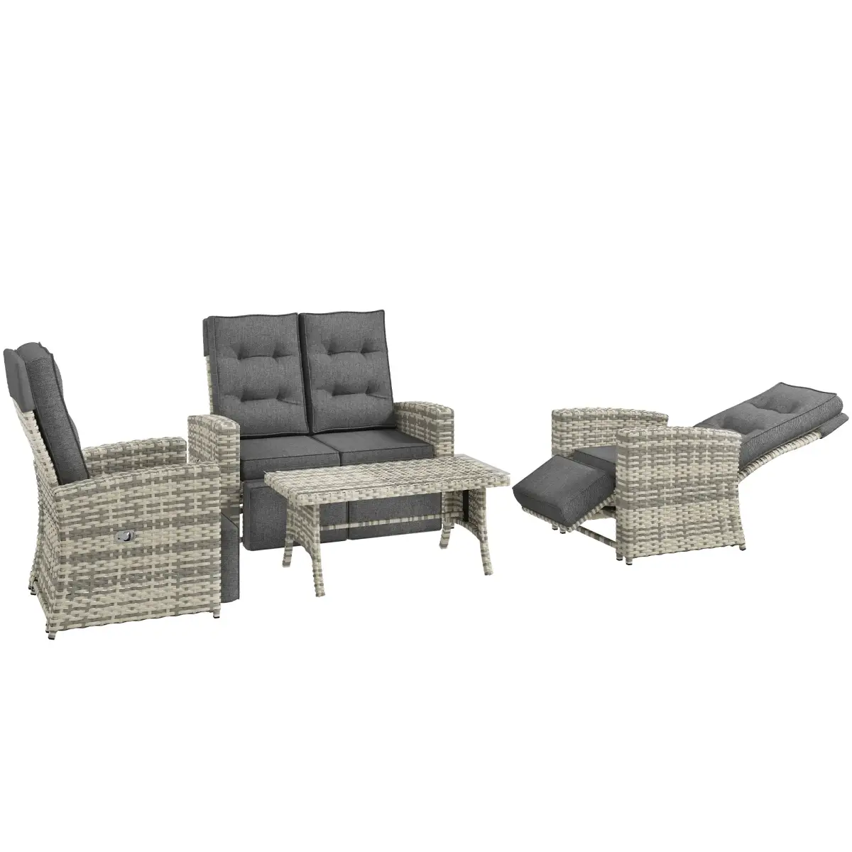 Outsunny Outsunny 4 Piece Rattan Garden Furniture Set with Sofa, Glass Table, Light Grey - Garden Set