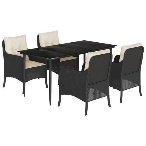 vidaXL 5 Piece Garden Dining Set 160x80x74 cm Weather-Resistant Black Poly Rattan with Cushions for Outdoor Patio and Backyard by vidaXL
