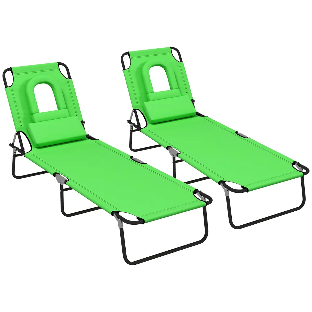 Outsunny Outsunny Folding Sun Lounger Set of 2 Reclining Chair with Reading Hole Beige - Sun Lounger
