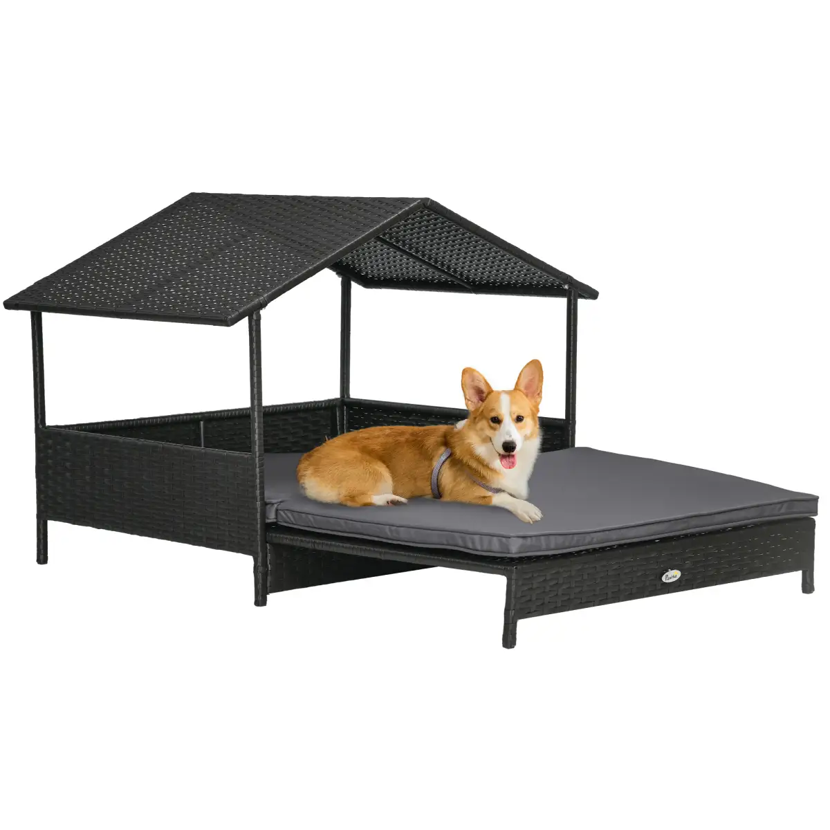 PawHut PawHut Extendable Rattan Dog House with Water-Resistant Roof, Cushion - Dog Kennel