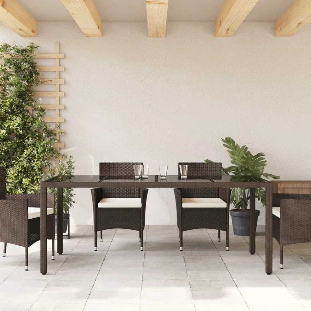 vidaXL Garden Table with Glass Top Black 90x90x75 cm Poly Rattan by vidaXL