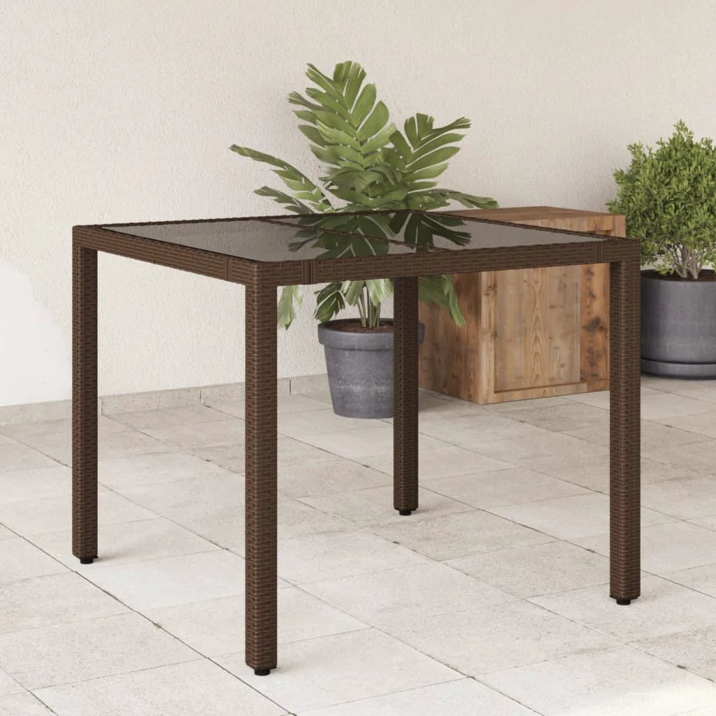 vidaXL Garden Table with Glass Top Black 90x90x75 cm Poly Rattan by vidaXL