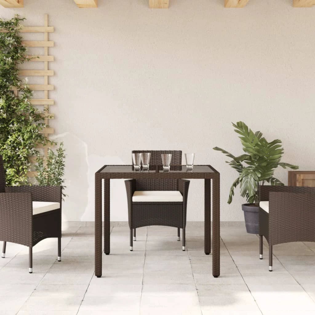 vidaXL vidaXL Garden Table with Glass Top Black 90x90x75 cm Poly Rattan - Garden Table