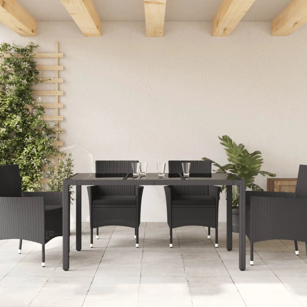 vidaXL vidaXL Garden Table with Glass Top Black 90x90x75 cm Poly Rattan - Garden Table
