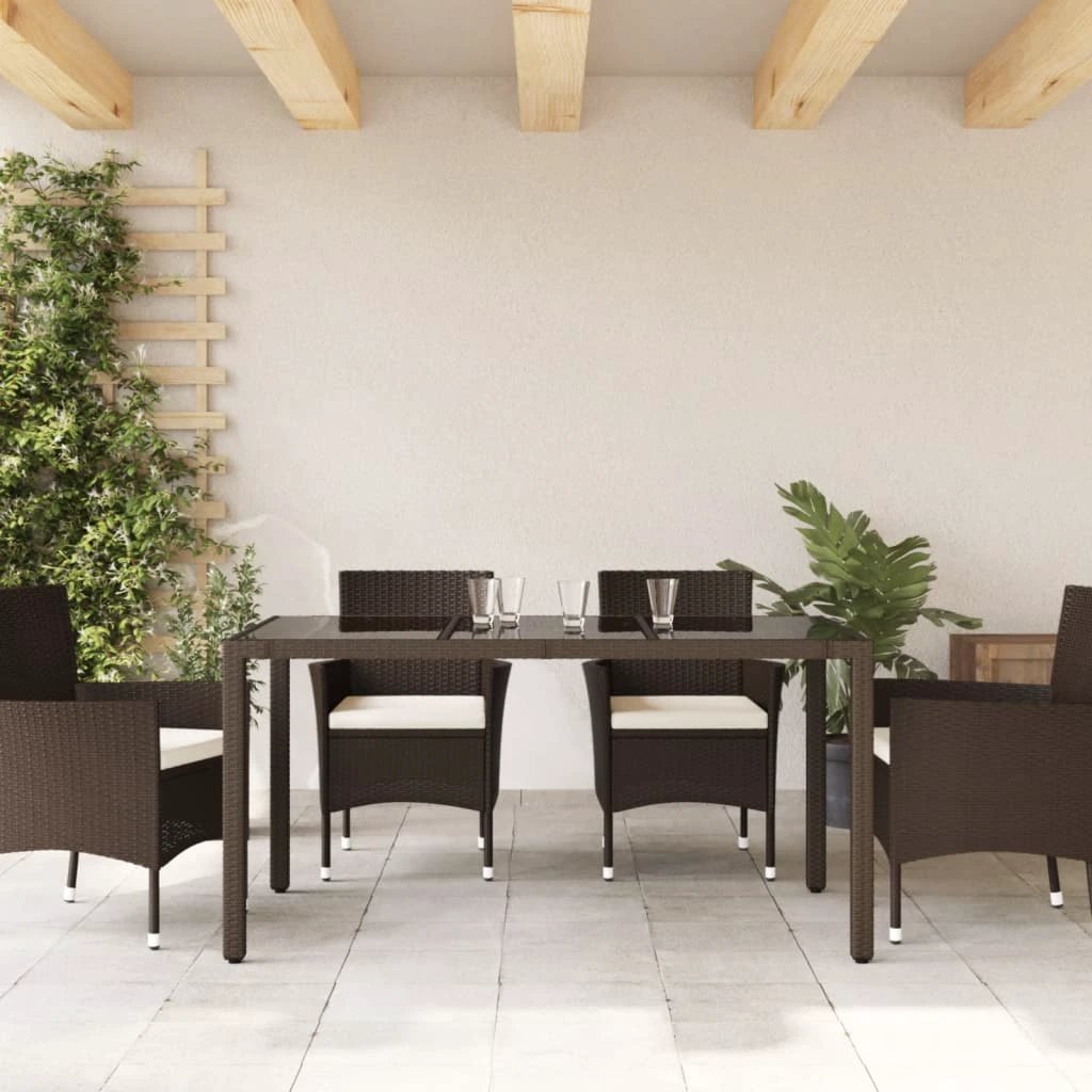 vidaXL Garden Table with Glass Top Black 90x90x75 cm Poly Rattan by vidaXL