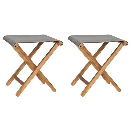 vidaXL vidaXL Folding Chairs 2 pcs Solid Teak Wood and Fabric Cream White - Garden Table