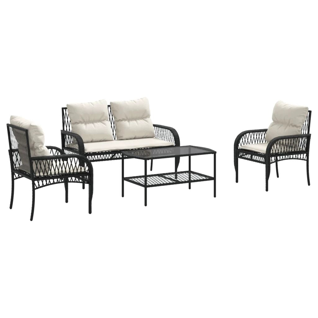 vidaXL 4 Piece Garden Sofa Set with Cushions Black Poly Rattan by vidaXL