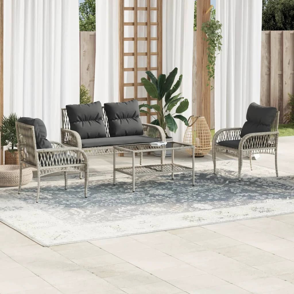vidaXL vidaXL 4 Piece Garden Sofa Set with Cushions Black Poly Rattan - Garden Sofa Sets