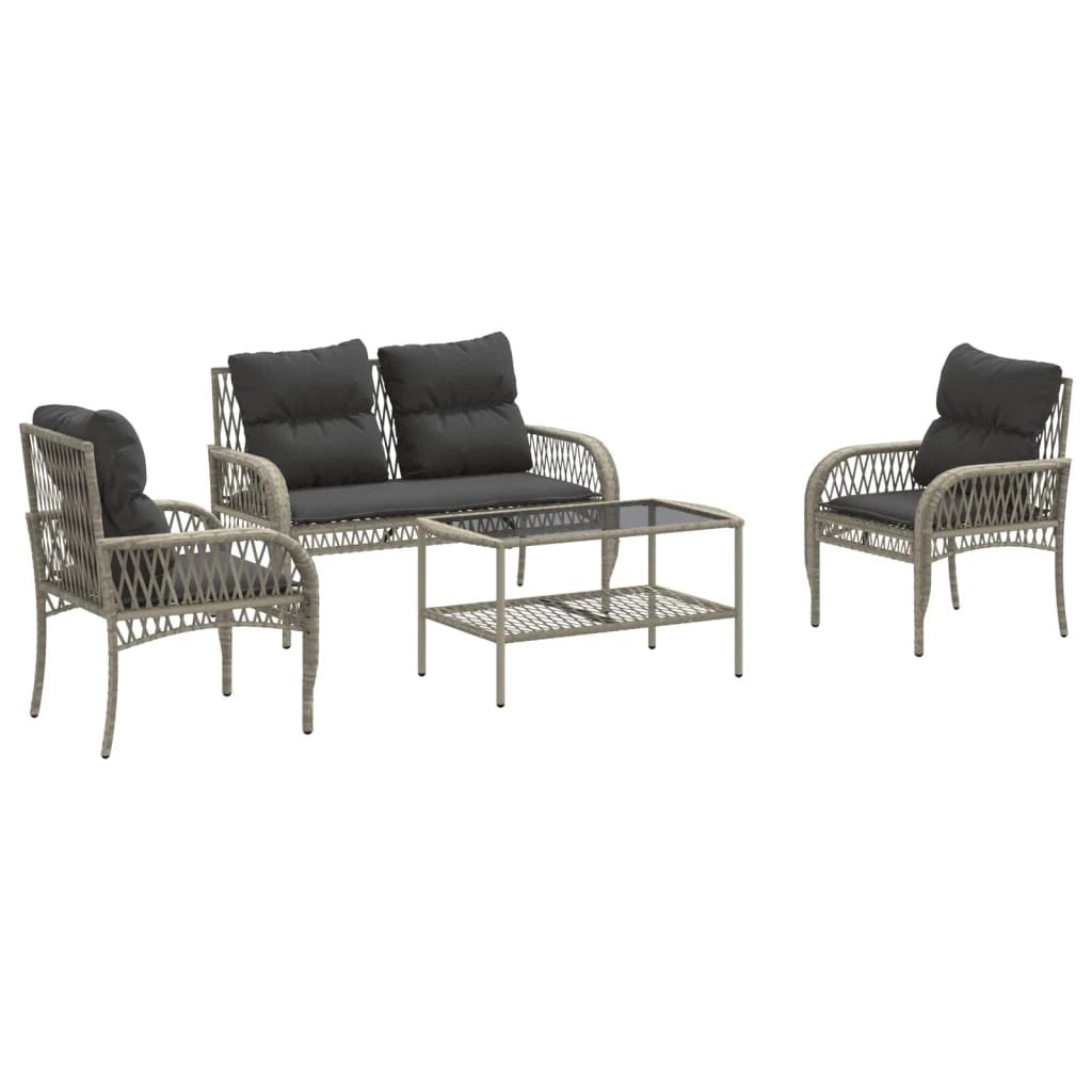 vidaXL vidaXL 4 Piece Garden Sofa Set with Cushions Black Poly Rattan - Garden Sofa Sets