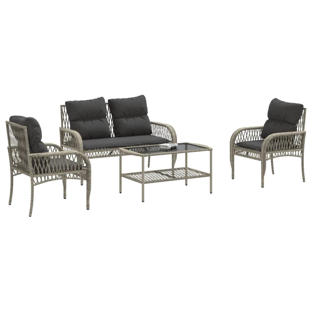 vidaXL vidaXL 4 Piece Garden Sofa Set with Cushions Black Poly Rattan - Garden Sofa Sets