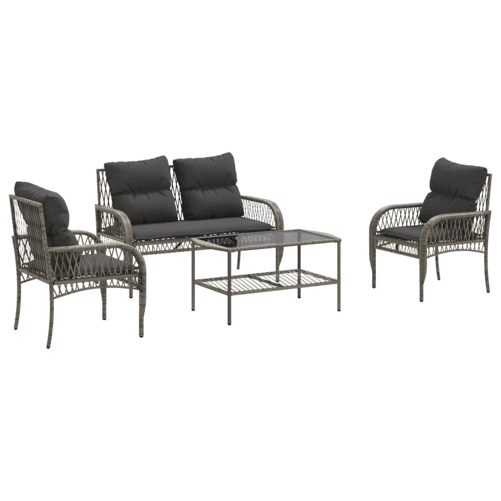 vidaXL vidaXL 4 Piece Garden Sofa Set with Cushions Black Poly Rattan - Garden Sofa Sets