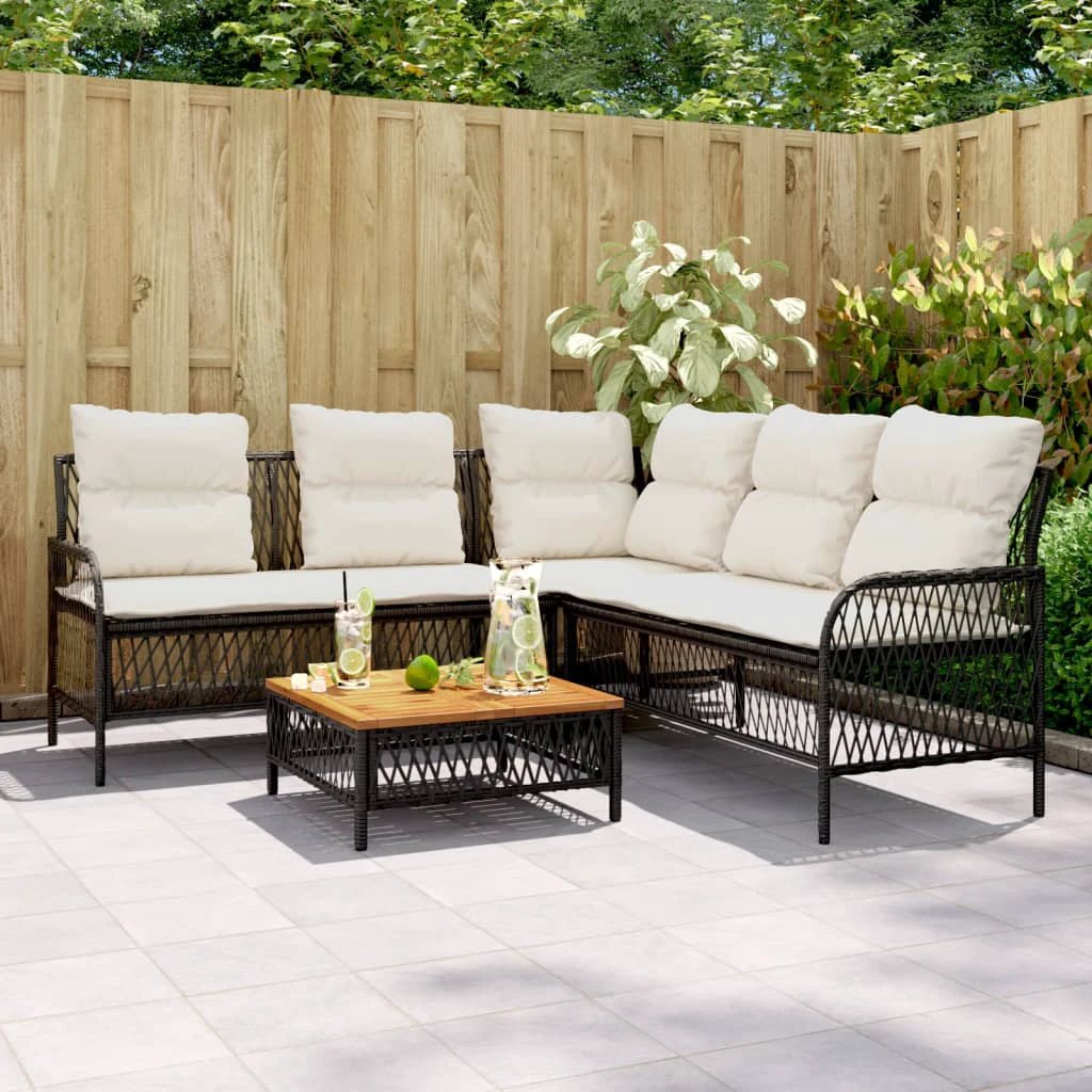 vidaXL vidaXL 2 Piece Garden Sofa Set with Cushions Black Poly Rattan - Garden Sofa Sets