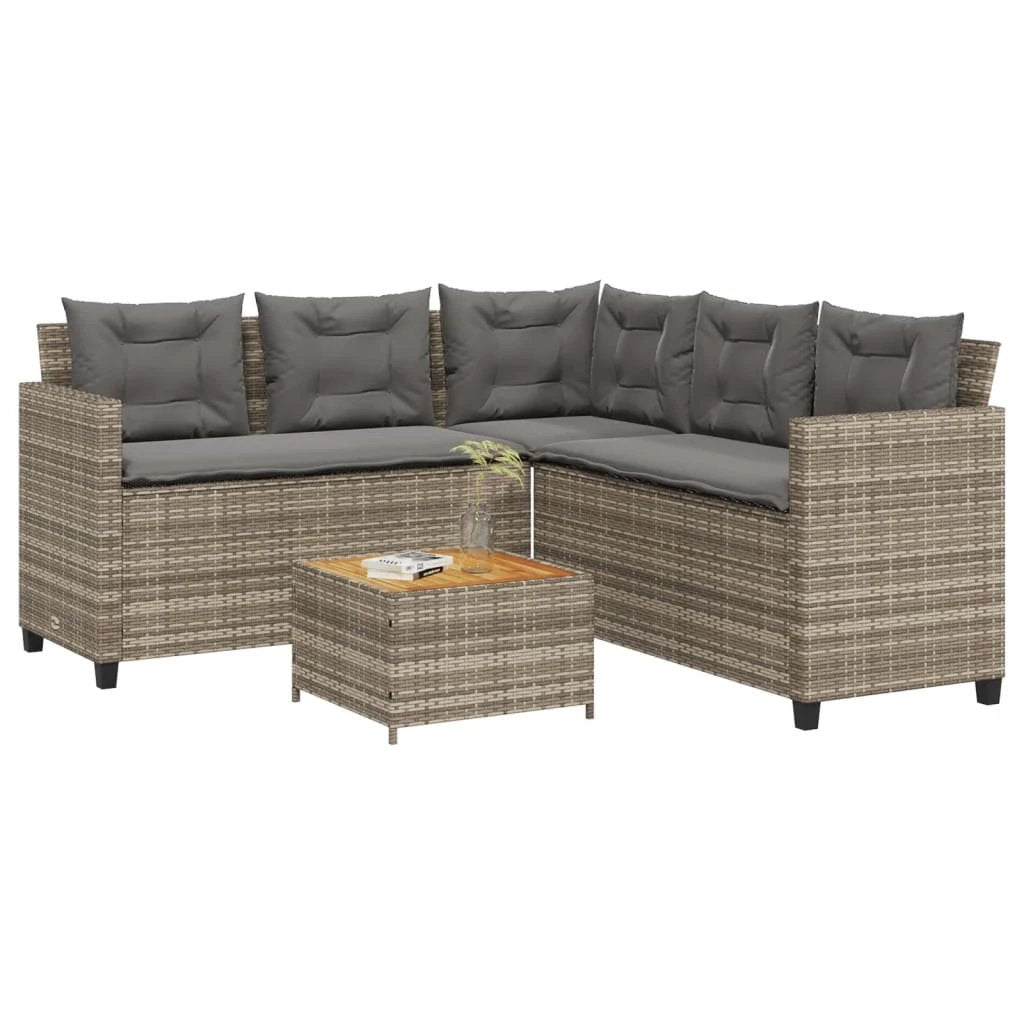 vidaXL vidaXL Garden Sofa with Table and Cushions L-shaped Black Poly Rattan - Garden Sofa Sets