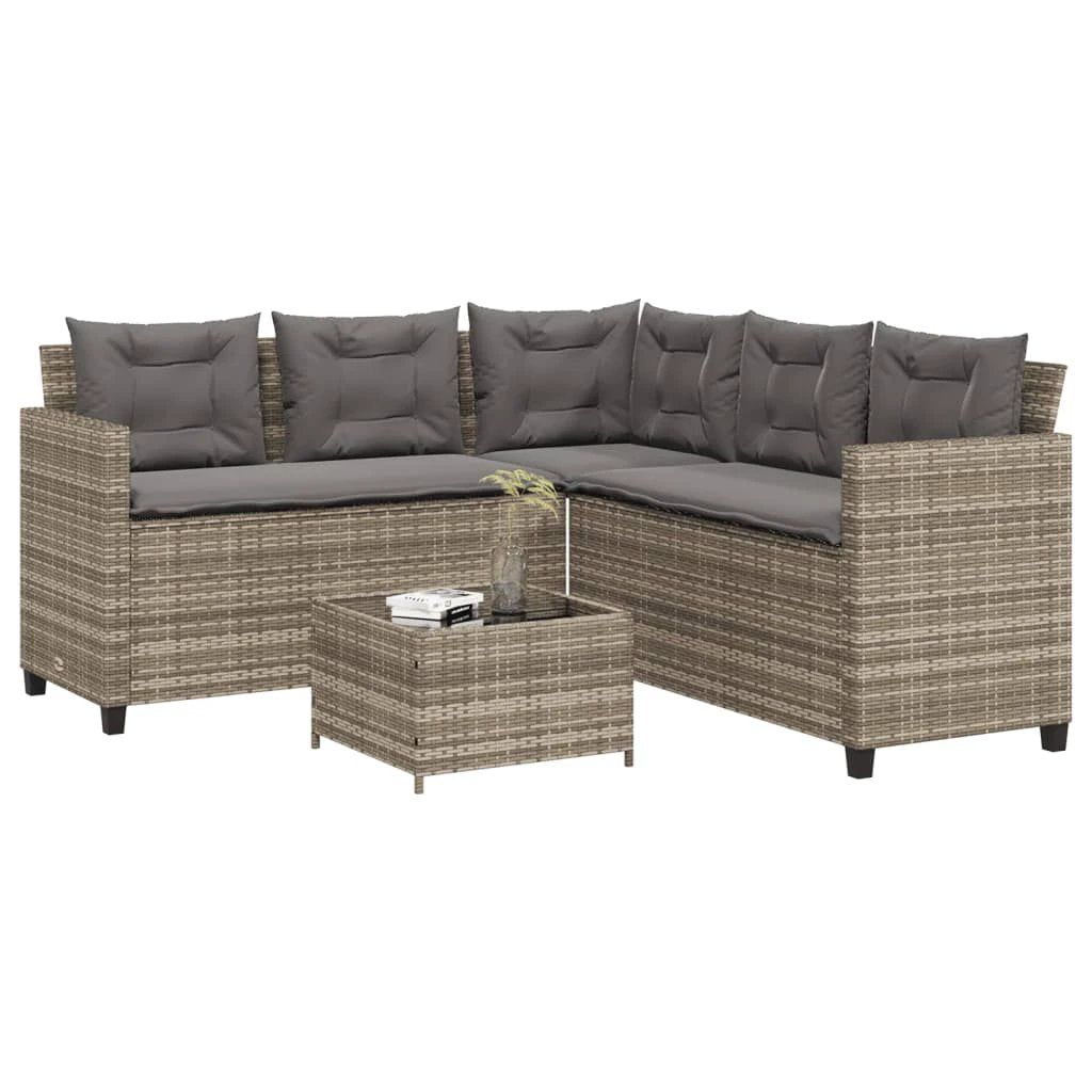 vidaXL Garden Sofa with Table and Cushions L-shaped Black Poly Rattan by vidaXL