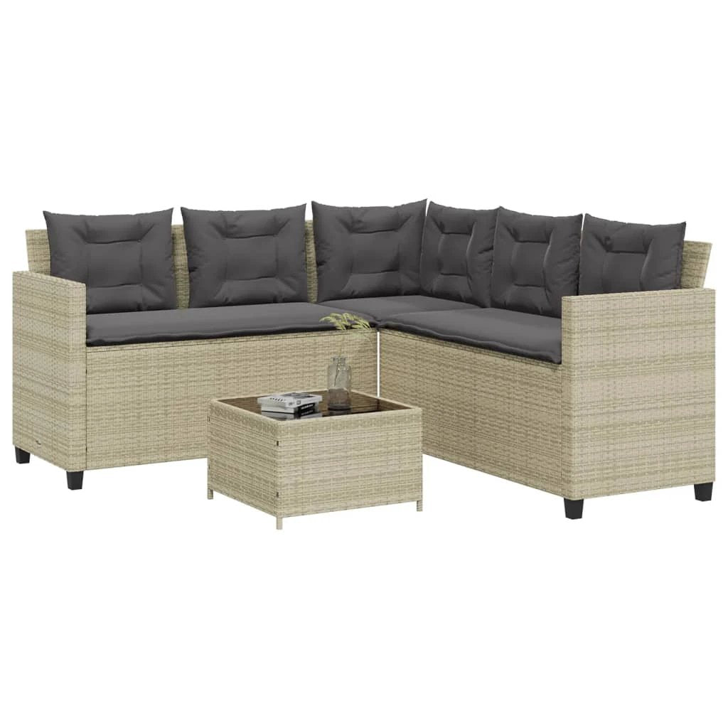 vidaXL Garden Sofa with Table and Cushions L-shaped Black Poly Rattan by vidaXL