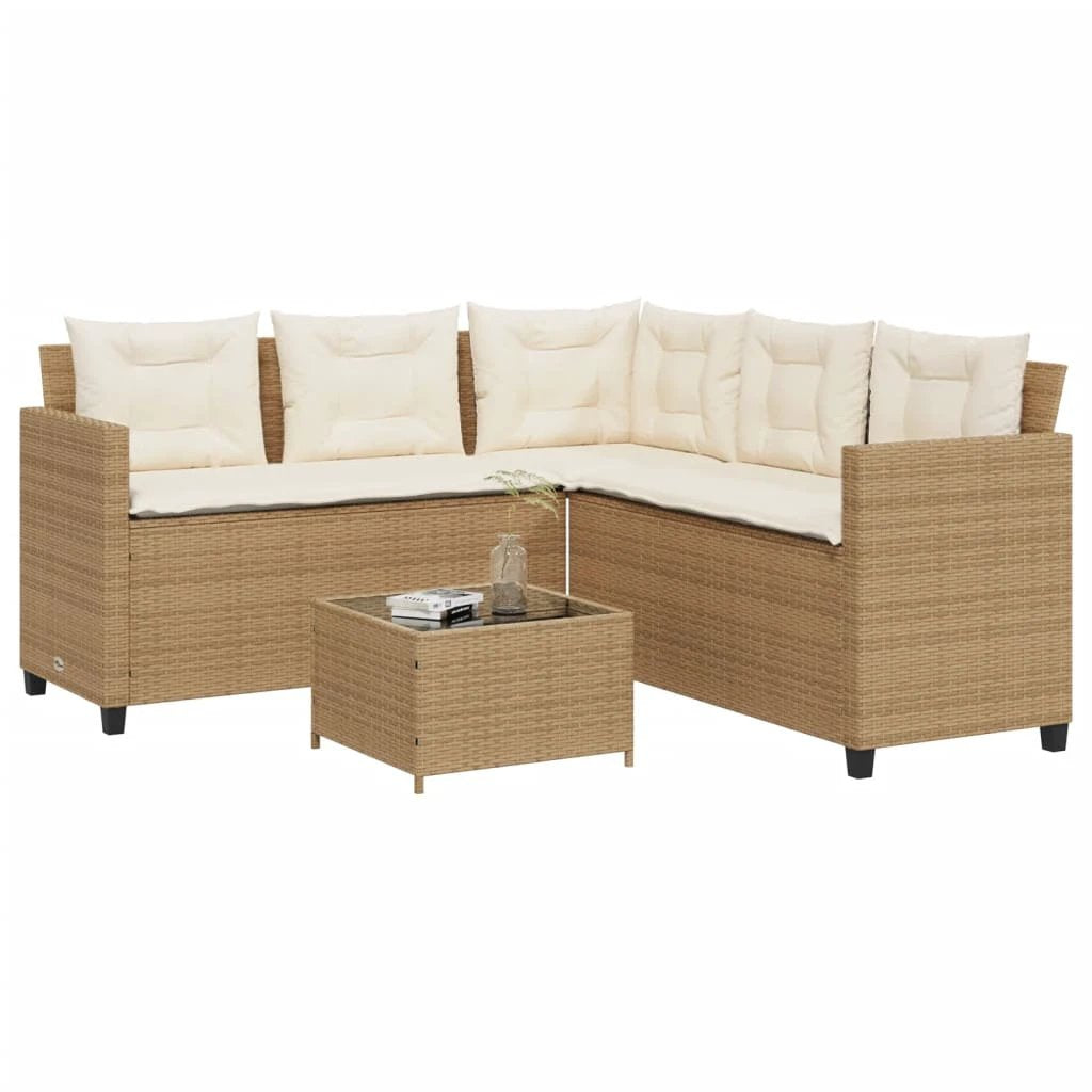 vidaXL Garden Sofa with Table and Cushions L-shaped Black Poly Rattan by vidaXL