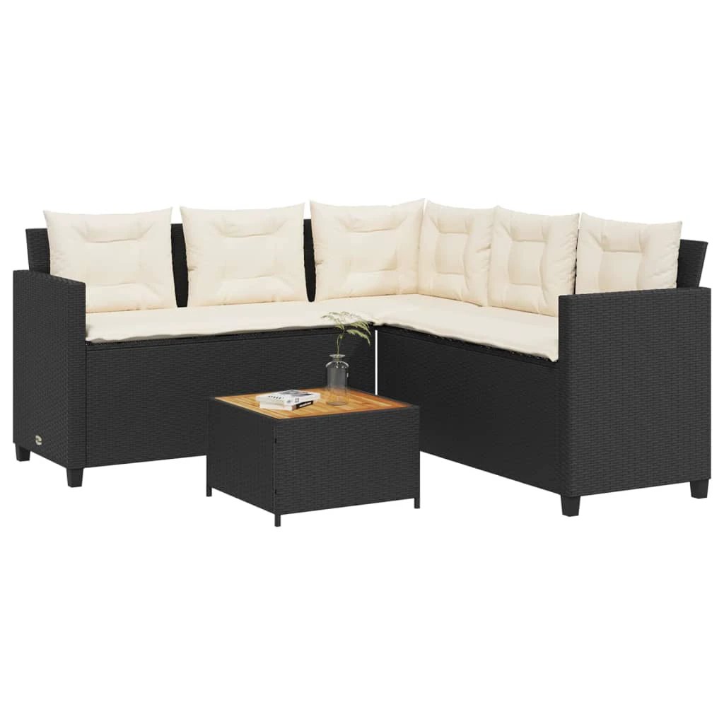 vidaXL Garden Sofa with Table and Cushions L-shaped Black Poly Rattan by vidaXL