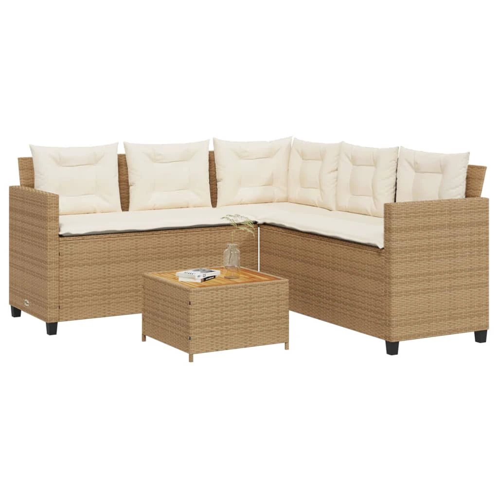 vidaXL Garden Sofa with Table and Cushions L-shaped Black Poly Rattan by vidaXL