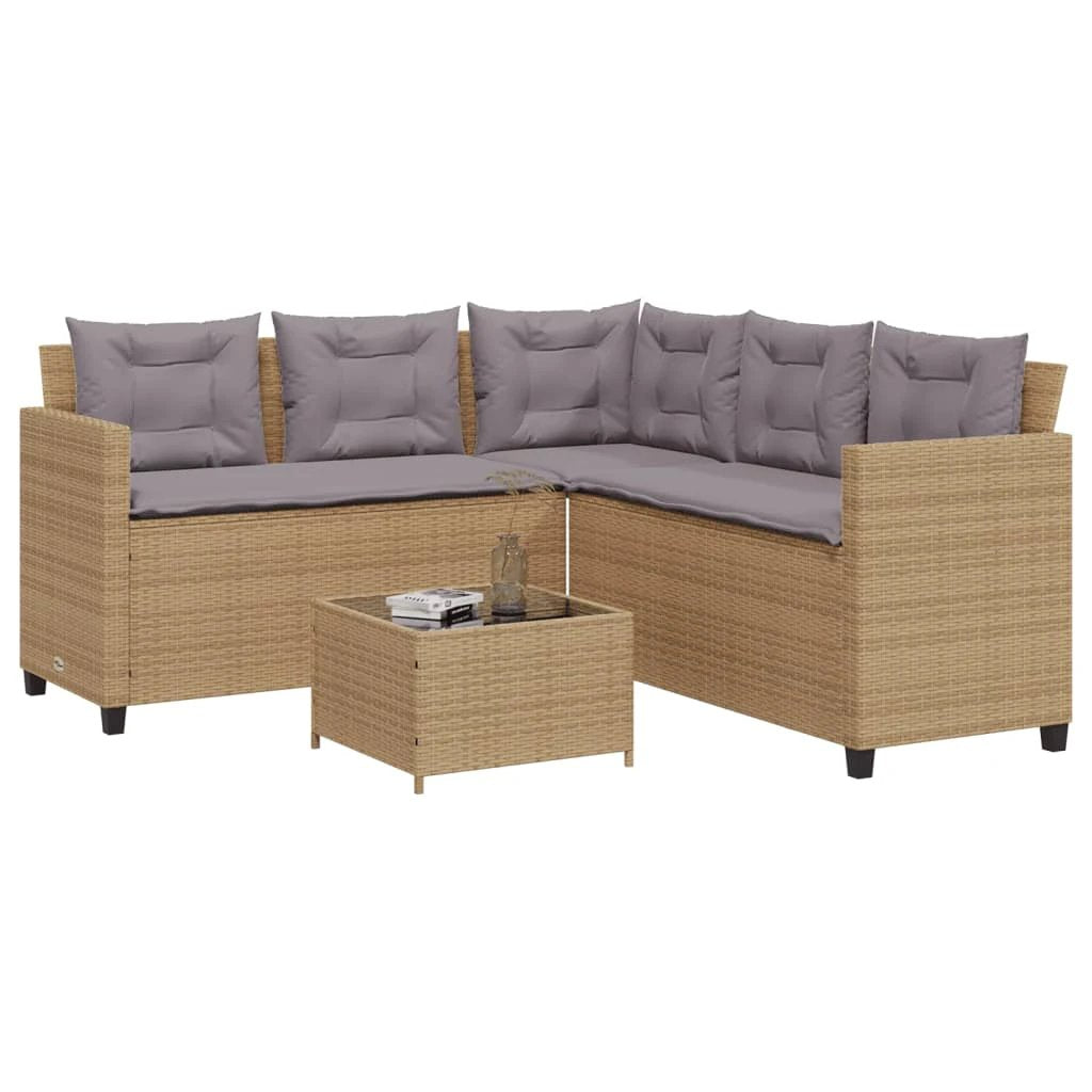 vidaXL Garden Sofa with Table and Cushions L-shaped Black Poly Rattan by vidaXL