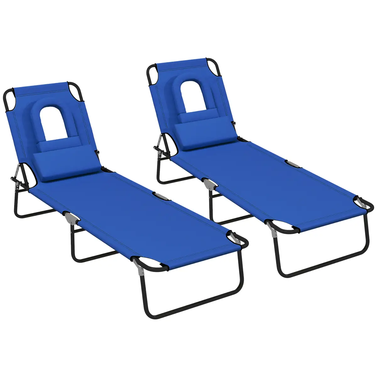 Outsunny Outsunny Folding Sun Lounger Set of 2 Reclining Chair with Reading Hole Beige - Sun Lounger