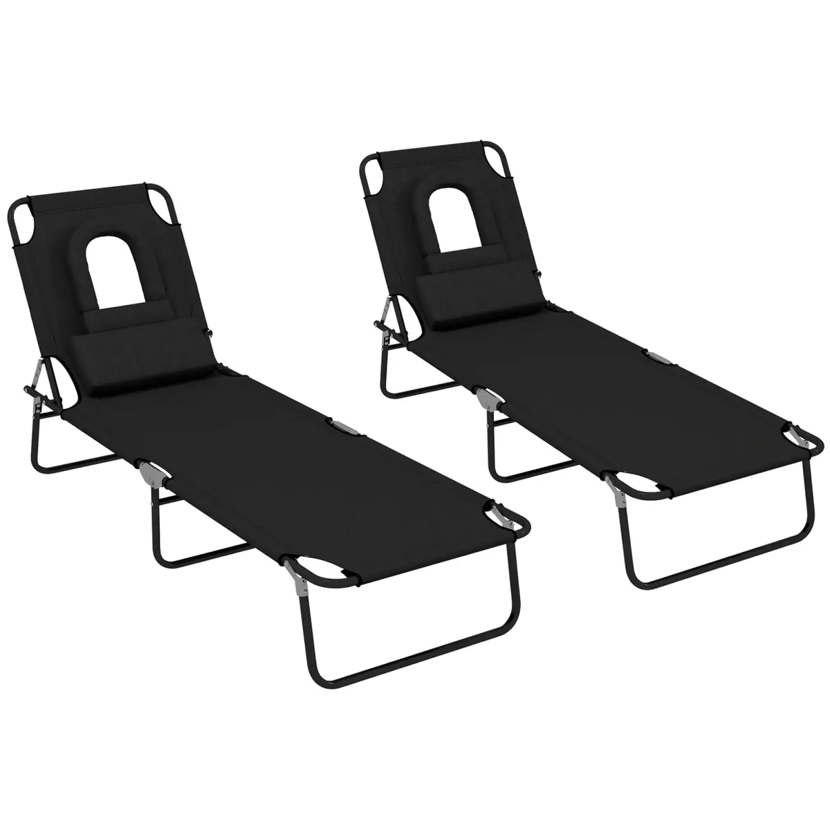 Outsunny Outsunny Folding Sun Lounger Set of 2 Reclining Chair with Reading Hole Beige - Sun Lounger