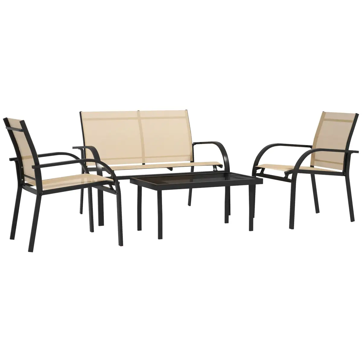 Outsunny Outsunny 4pcs Patio Furniture Set Garden Sofa Glass Top Coffee Table Beige - Garden Set