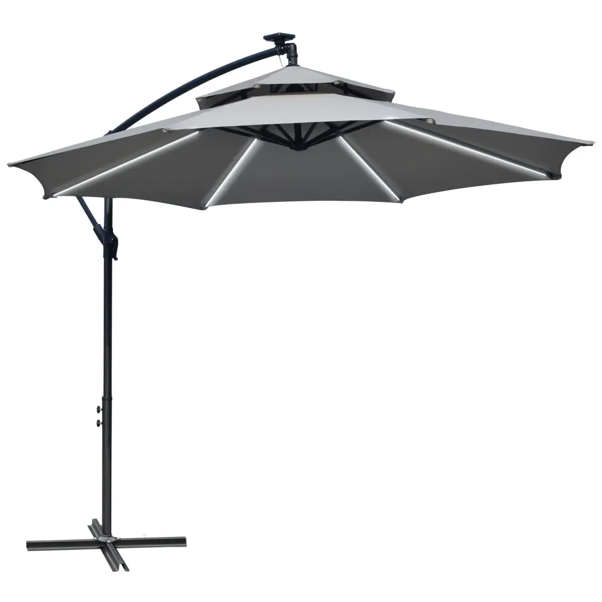 Outsunny Outsunny 3(m) Cantilever Parasol Hanging Banana Umbrella w/ lights, Light Grey - Parasol
