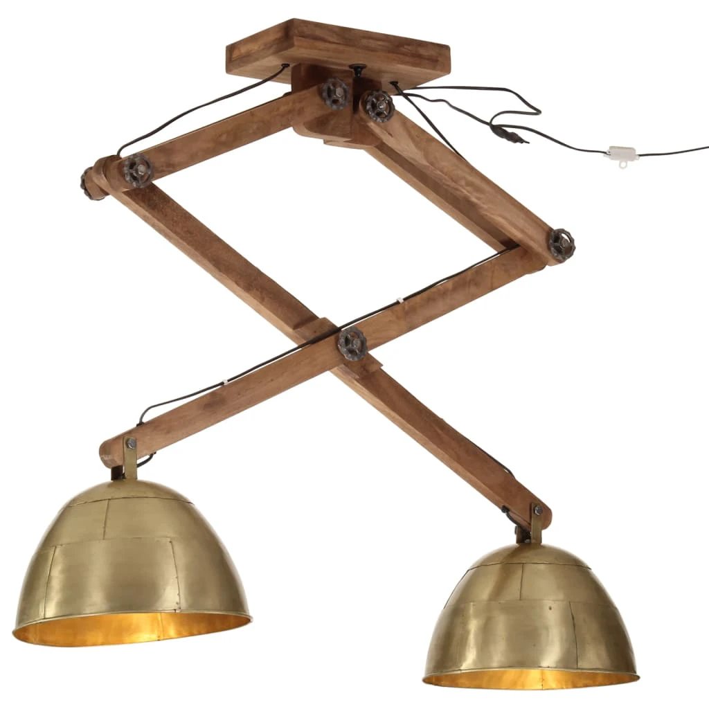 VidaXL Ceiling Lamp 29x18x85 Cm Vintage Mango Wood Dual Brass Shades Living Room by vidaXL