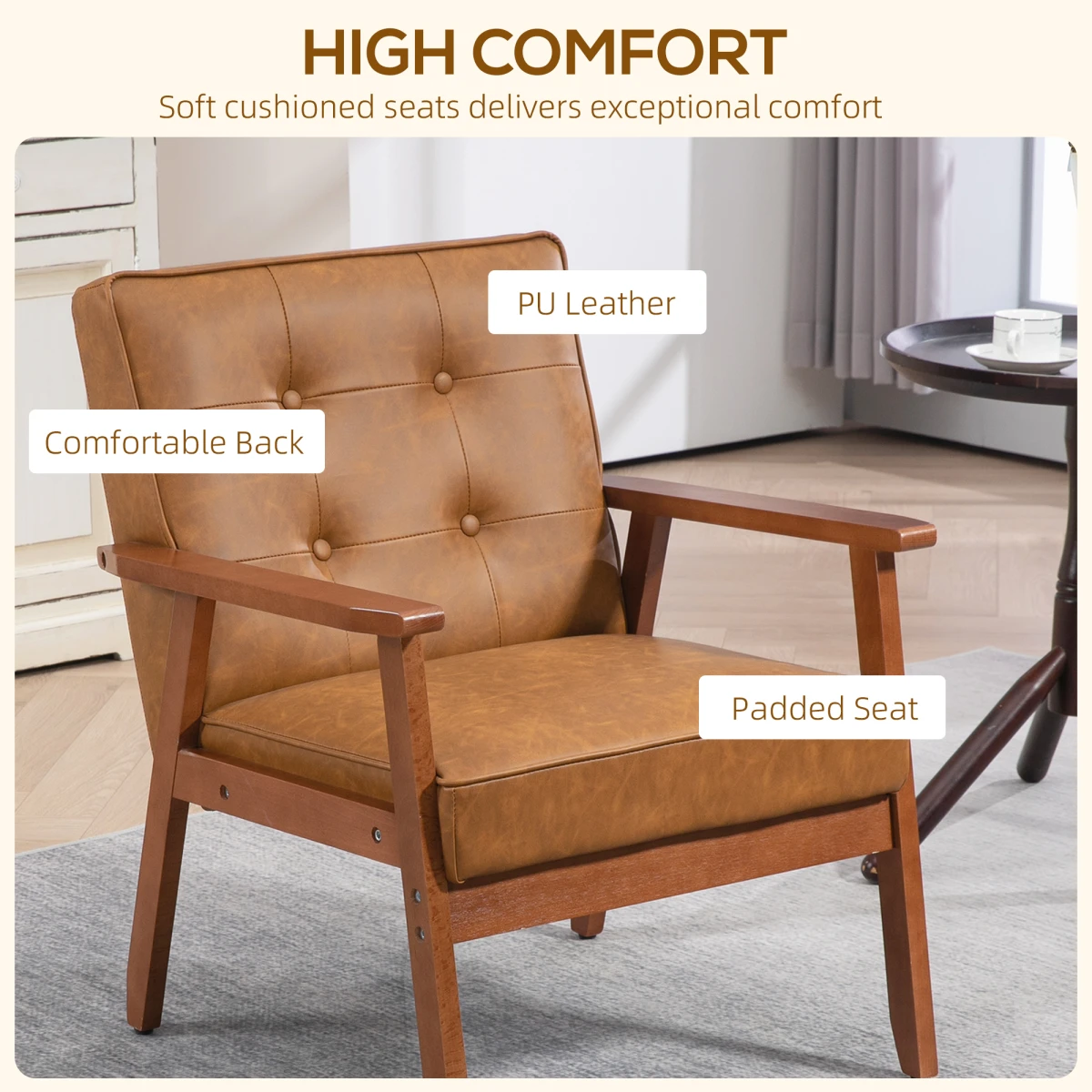HOMCOM Accent Chair PU Leather Tufted Grey for Living Room - Accent Chair